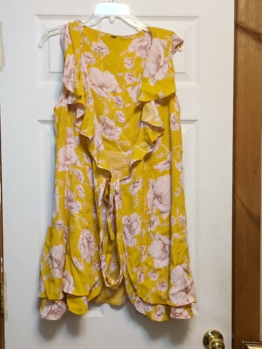 Free People Size Med Dress French Quarter Yellow Gold Floral Wrap Summer Ruffle